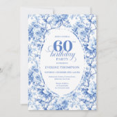 Luxury Navy Blue Roses Toile 60th Birthday Invite Einladung (Vorderseite)
