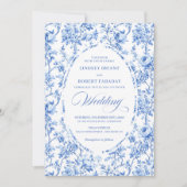 Luxury Navy Blue Toile Rose Floral Wedding Invite Einladung (Vorderseite)