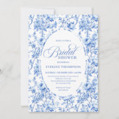 Luxury Navy Blue Toile Roses Bridal Shower Invites Einladung (Vorderseite)