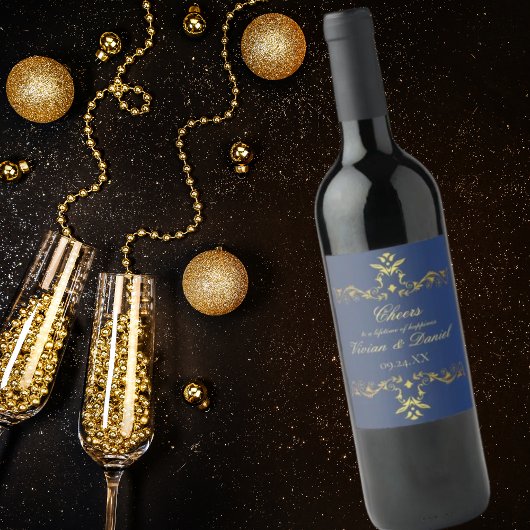 Luxury Navy Blue und Gold Wedding Wine Bottle Labe Weinetikett