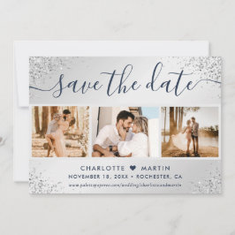 Luxury Navy Blue und Silver Glitzer Wedding Foto Save The Date