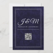 Luxury Navy Blue Velvet White Monogram QR code Einladung (Rückseite)