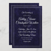 Luxury Navy Blue Velvet White Monogram QR code Einladung (Vorne/Hinten)