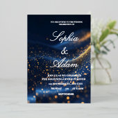 Luxury Navy & Gold Bokeh Wedding Invitation Folieneinladung (Stehend vorne)