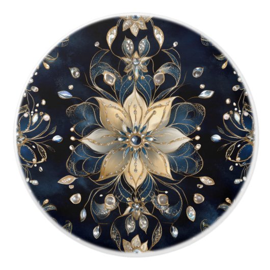 Luxury Navy Gold Floral Keramikknauf (Vorderseite)