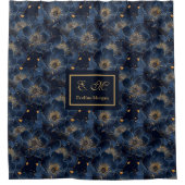 Luxury Navy Gold Floral Pattern Curtain Bathroom Duschvorhang (Vorderseite)