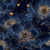 Luxury Navy Gold Floral Pattern Curtain Bathroom Duschvorhang