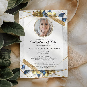 Luxury Navy Gold Foto Celebration of Life Einladung