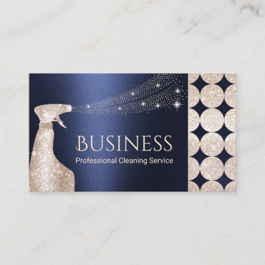 Luxury Navy & Gold House Reinigungsservice Spray Visitenkarte (Vorderseite)