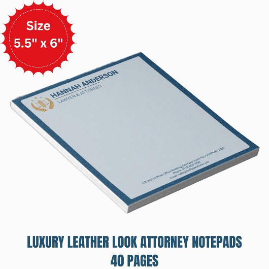 Luxury Navy Leather Look Attorney Logo Notepad   Notizblock
