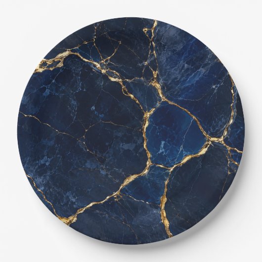 Luxury Navy Marble Gold Monogram Business Branding Pappteller (Vorderseite)