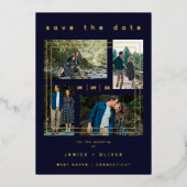 Luxury Navy Minimalistisch Trendy Wedding Collage Folieneinladung (Vorderseite)