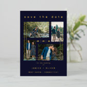 Luxury Navy Minimalistisch Trendy Wedding Collage Folieneinladung (Stehend vorne)