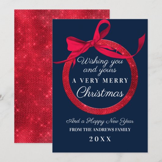 Luxury Navy Red Glitzer Bow Ornament Weihnachten (Vorne/Hinten)