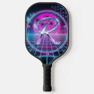 Luxury Neon Chrome Initial Monogram Retro  Pickleball Schläger
