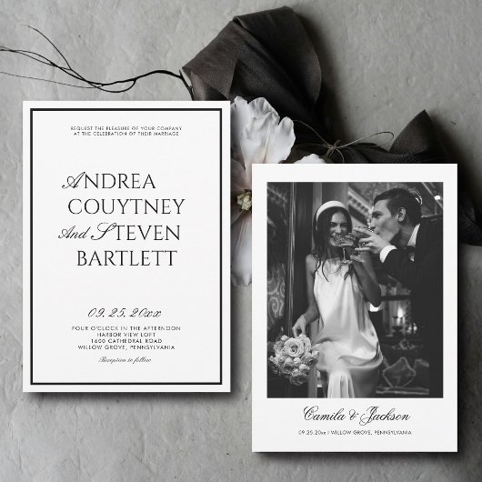 Luxury Old Money Black and White Wedding Einladung