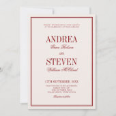 Luxury Old Money Burgundy and Cream Wedding Einladung (Vorderseite)