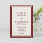 Luxury Old Money Burgundy Timeless Wedding Einladung (Stehend Vorderseite)