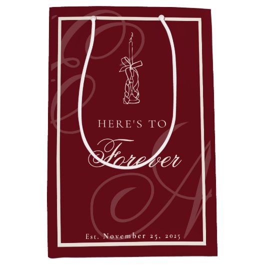 Luxury Old Money Monogram Calligraphy Wedding Mittlere Geschenktüte (Vorderseite)