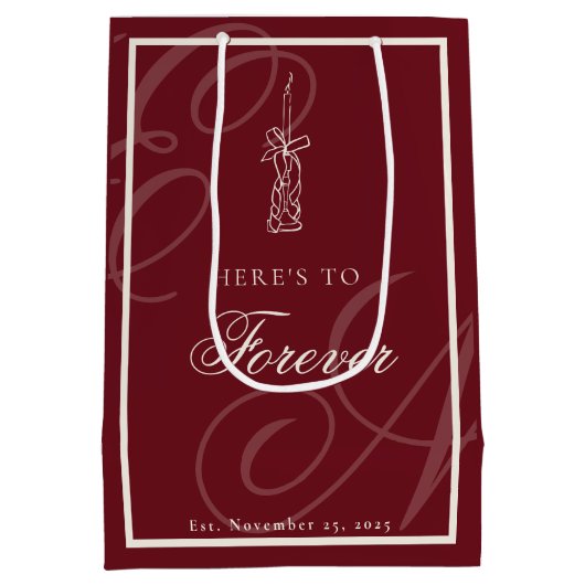 Luxury Old Money Monogram Calligraphy Wedding Mittlere Geschenktüte (Rückseite)