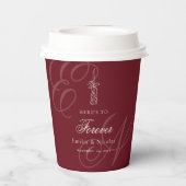 Luxury Old Money Monogram Red Calligraphy Wedding Pappbecher (Rückseite)