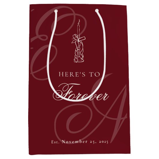 Luxury Old Money Retro Calligraphy Wedding Mittlere Geschenktüte (Vorderseite)