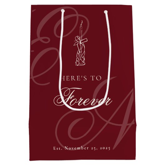 Luxury Old Money Retro Calligraphy Wedding Mittlere Geschenktüte (Rückseite)