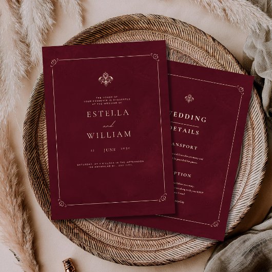 Luxury Old Money Wedding Burgundy Classic Wedding Einladung