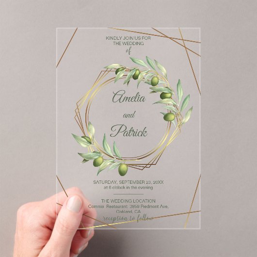 Luxury Olive Branch Geometric Gold Wedding Acryleinladungen (Insitu (Handheld))