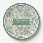 Luxury Paper Plates White Poinsettia Sage and gold Pappteller (Vorderseite)