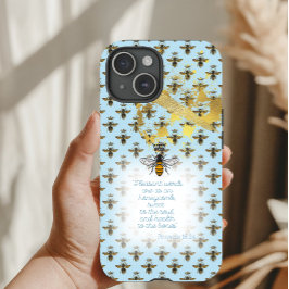 Luxury Pastel Blue Gold Bee Grid Faith Queen Bee Case-Mate iPhone Hülle