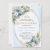 Luxury Pastel Blue Gold Eucalyptus Quince Invites Einladung (Vorderseite)