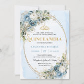 Luxury Pastel Blue Gold Eucalyptus Quinceañera Einladung (Vorderseite)