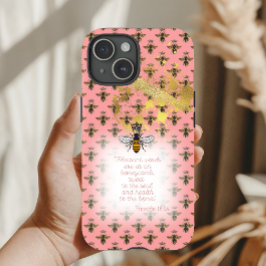 Luxury Pastel Coral Gold Bee Grid Faith Queen Bee Case-Mate iPhone Hülle