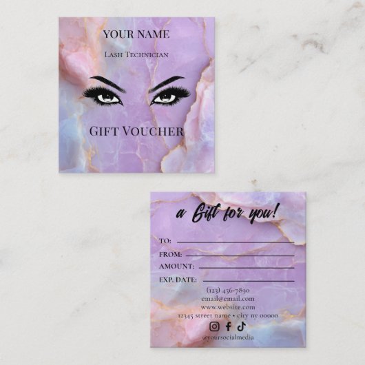 Luxury Pastel Marble Lash Ar Gift Certificate Card Treuekarte (Vorne/Hinten)