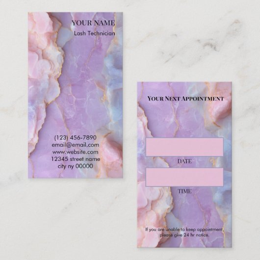 Luxury Pastel Marble Lash Artist Appointment Card Terminkarte (Vorne/Hinten)