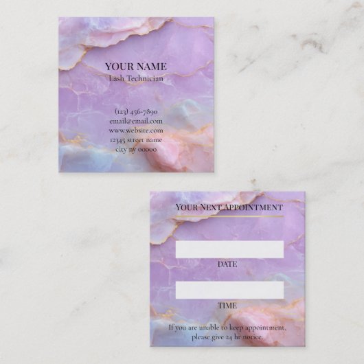 Luxury Pastel Marble Lash Artist Appointment Card Terminkarte (Vorne/Hinten)