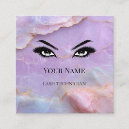 Luxury Pastel Marble Lash Artist QR code  Quadratische Visitenkarte