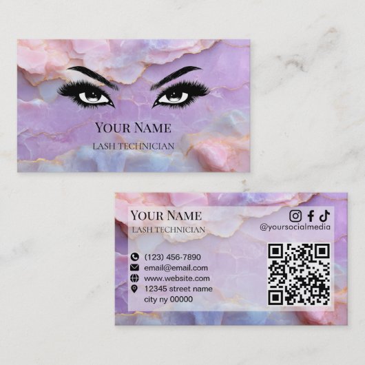 Luxury Pastel Marble Lash Technician Visitenkarte (Vorne/Hinten)