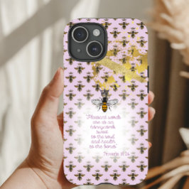 Luxury Pastel Mauve Gold Bee Grid Faith Queen Bee Case-Mate iPhone Hülle