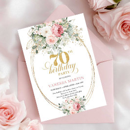 Luxury Pastel Pink Floral 70th Birthday Invitation Einladung