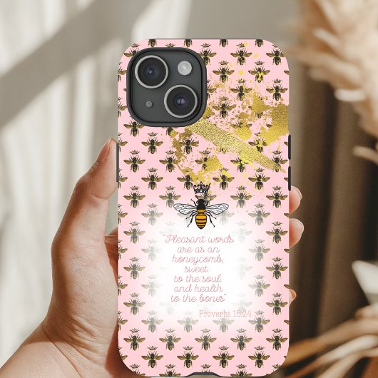 Luxury Pastel Pink Gold Bee Grid Bible Queen Bee Case-Mate iPhone Hülle