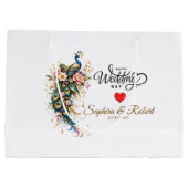 Luxury Peacock Floral – (Custom Name & Date) Große Geschenktüte (Rückseite)