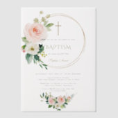 Luxury Pink Blush Floral Gold Cross Baptism Pergament Einladungen (Vorderseite)