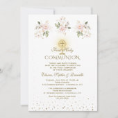 Luxury Pink Blush Floral Triplets Holy Communion Einladung (Vorderseite)