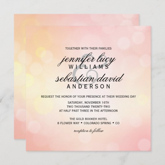 Luxury Pink Bokeh Light Chic Wedding Einladung (Vorne/Hinten)