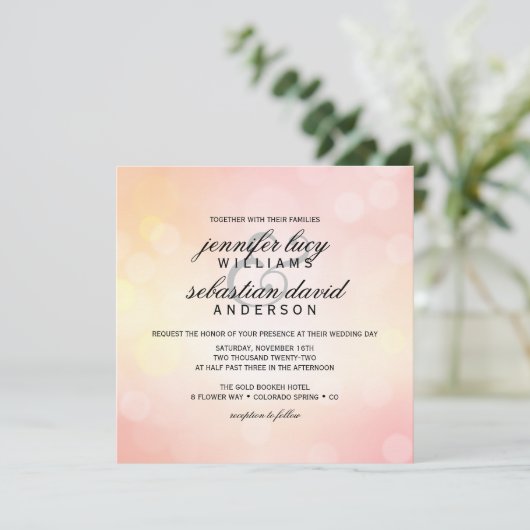 Luxury Pink Bokeh Light Chic Wedding Einladung (Stehend Vorderseite)