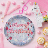 Luxury Pink & Frosted Merry Christmas Retro Pappteller (Party)