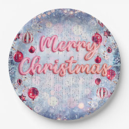 Luxury Pink & Frosted Merry Christmas Retro  Pappteller