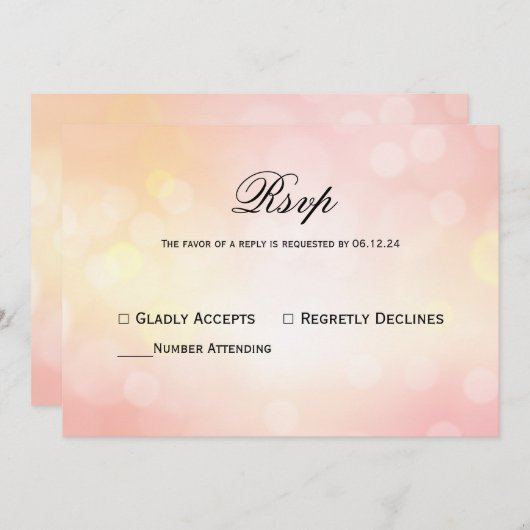 Luxury Pink Glitzer Bokeh Light Wedding Response Einladung (Vorne/Hinten)